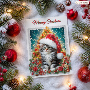 Maine Coon  Kitten Meowy Christmas Holiday  Card
