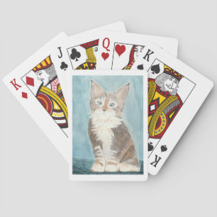 Maine Coon Kitten Original Watercolor Painting Playing Cards