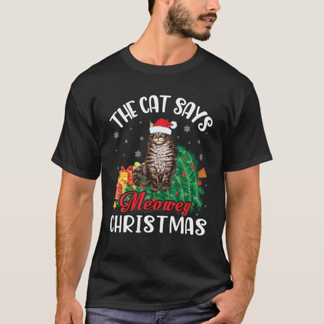 Maine Coon Noel Costume Present The Cat Says Merry T-Shirt (Front)