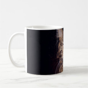 maine coon on a black background younganimal,cat,c coffee mug