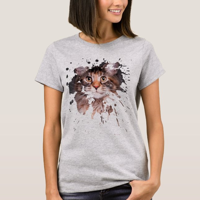 Maine Coon Portrait Splash T-Shirt (Front)