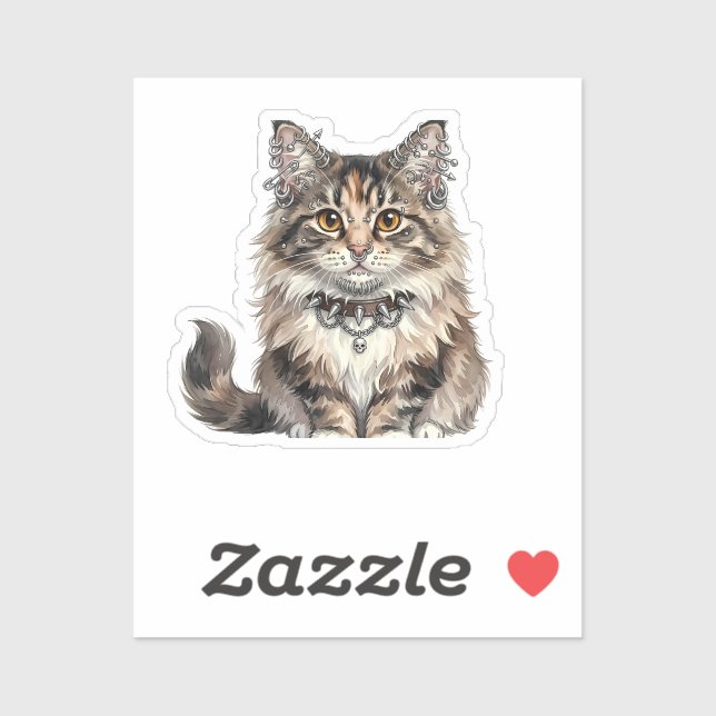 Maine Coon Punk Cat Round Sticker (Sheet)