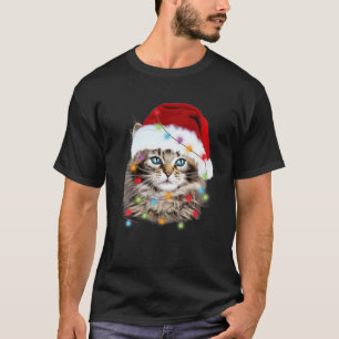 Maine Coon Santa Hat Christmas Lights Catmas Cat L T-Shirt