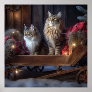 Maine Coon Snowy Sleigh Christmas Decor