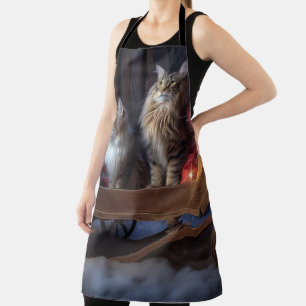 Maine Coon Snowy Sleigh Christmas Decor Apron