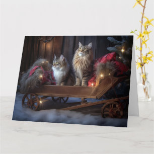 Maine Coon Snowy Sleigh Christmas Decor Card