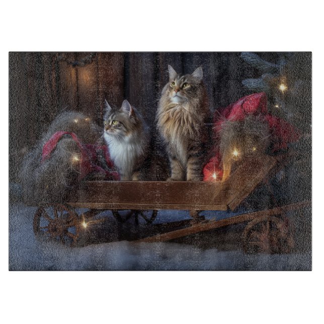 Maine Coon Snowy Sleigh Christmas Decor Cutting Board (Front)