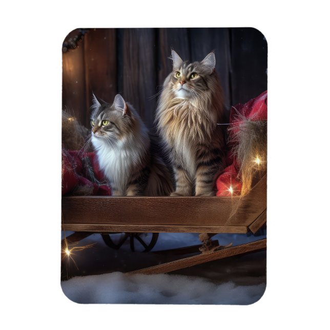 Maine Coon Snowy Sleigh Christmas Decor Magnet (Vertical)