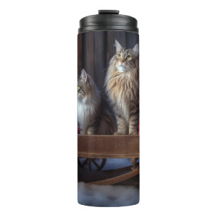 Maine Coon Snowy Sleigh Christmas Decor Thermal Tumbler