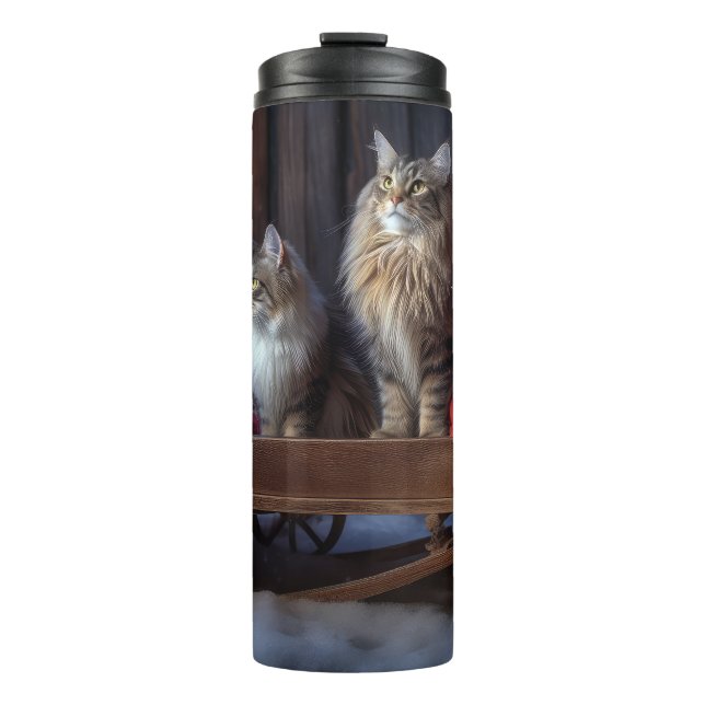 Maine Coon Snowy Sleigh Christmas Decor Thermal Tumbler (Front)
