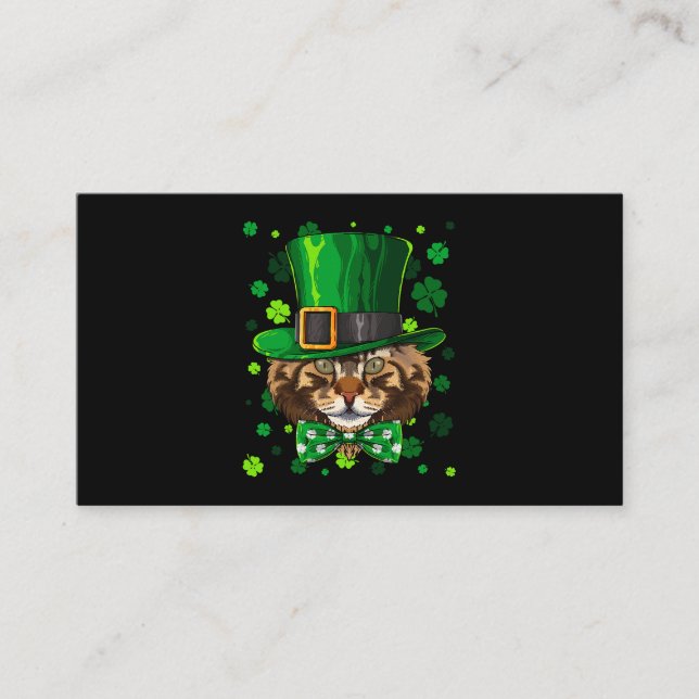 Maine Coon St Patricks Day Cat Leprechaun Hat Sham Business Card (Front)