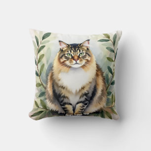 Maine Coon Watercolor Forest Layer Art Cushion