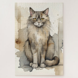 Maine Coon Watercolor Illustration Jigsaw Puzzle