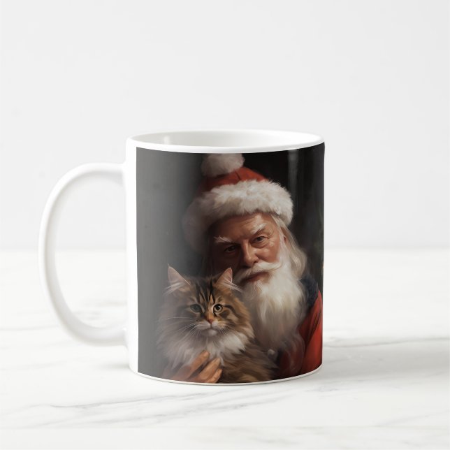 Maine Coon With Santa Claus Festive Christmas  Coffee Mug (Left)