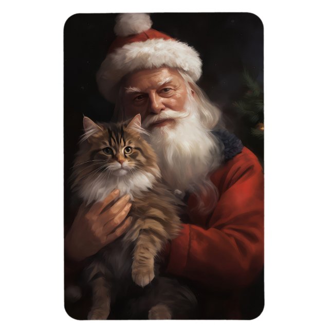 Maine Coon With Santa Claus Festive Christmas  Magnet (Vertical)