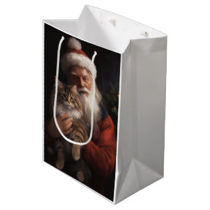 Maine Coon With Santa Claus Festive Christmas Medium Gift Bag