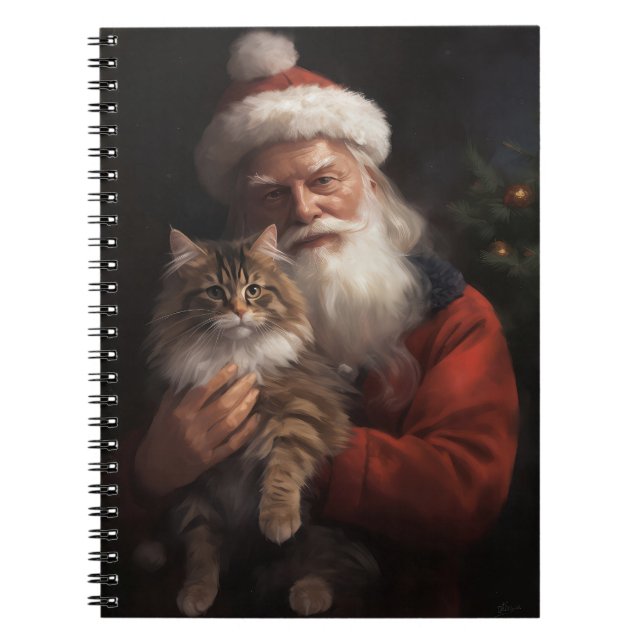 Maine Coon With Santa Claus Festive Christmas  Notebook (Front)