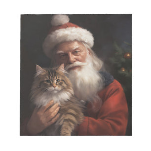 Maine Coon With Santa Claus Festive Christmas Notepad