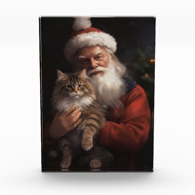 Maine Coon With Santa Claus Festive Christmas  Photo Block (Front)
