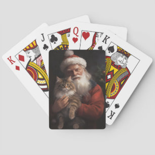 Maine Coon With Santa Claus Festive Christmas Playing Cards