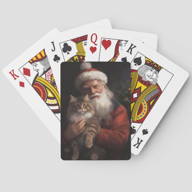 Maine Coon With Santa Claus Festive Christmas  Playing Cards (Back)