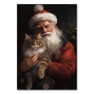 Maine Coon With Santa Claus Festive Christmas Table Number