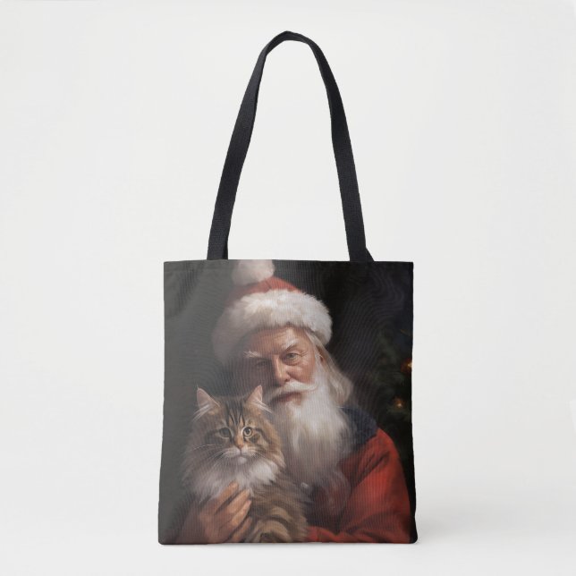 Maine Coon With Santa Claus Festive Christmas  Tote Bag (Front)