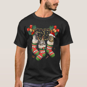 Maine Coons In Christmas Sock Funny Pajamas Family T-Shirt