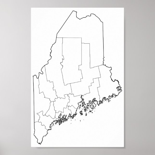 Maine Counties Blank Outline Map Poster (Front)