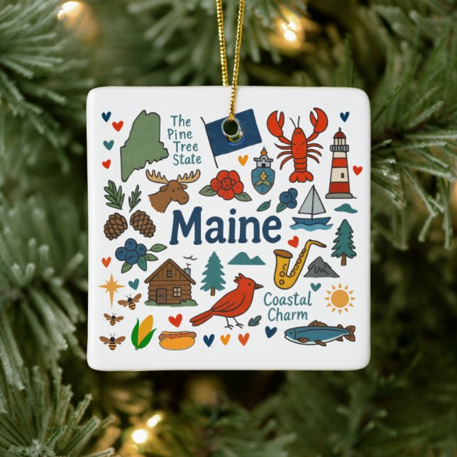 Maine Custom Family Trip Christmas Ceramic Ornament (Tree)