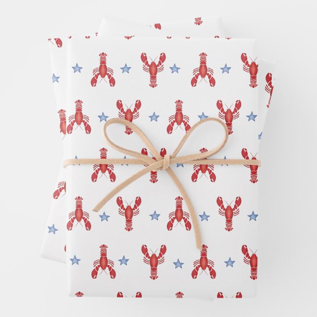 Maine Event Lobster Preppy Seaside Coastal Wrapping Paper Sheet (In situ)