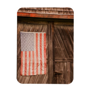 Maine, Faded American flag on door of old barn Magnet