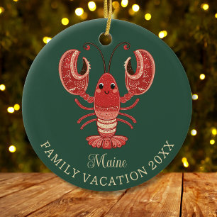 Maine Family Vacation Keepsake Lobster Ceramic Tree Decoration