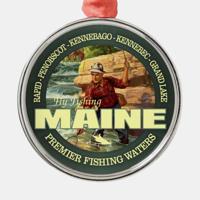 Maine Fly Fishing Metal Tree Decoration (Front)