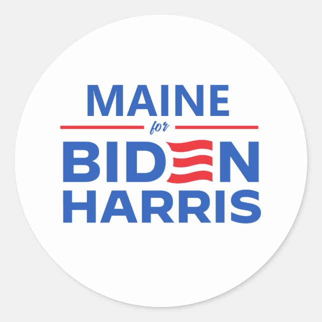 Maine for Biden Harris Classic Round Sticker (Front)