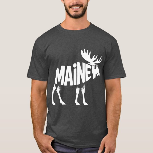 Maine funny moose wilderness outrs vacation Hunter T-Shirt (Front)