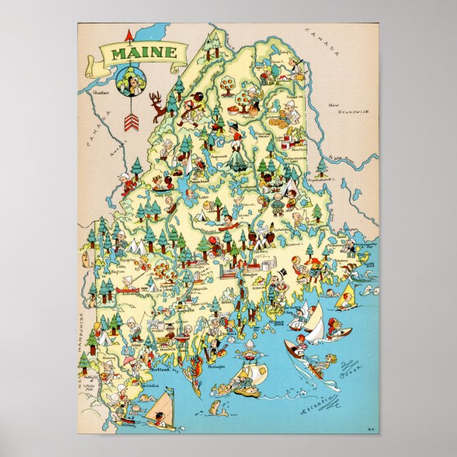 Maine Funny Vintage Map Poster (Front)