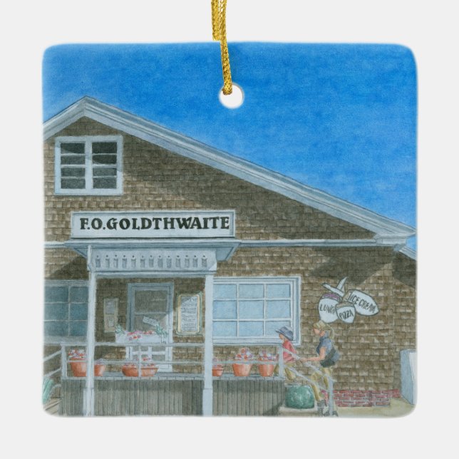 Maine General Store Watercolor Ceramic Ornament (Front)