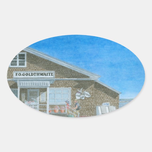 Maine General Store Watercolor Oval Sticker (Front)