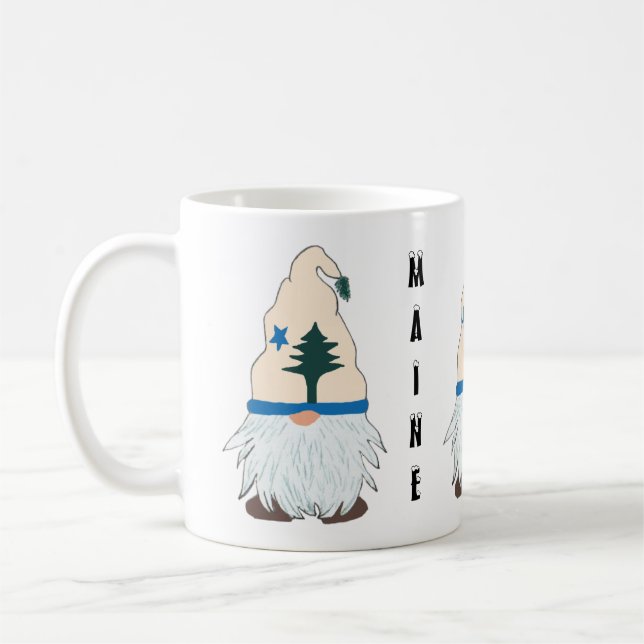 Maine Gnome with a Maine Flag Hat - Welcome Home Coffee Mug (Left)