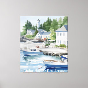 Maine Harbor New Jersey Watercolor Art  Canvas Print