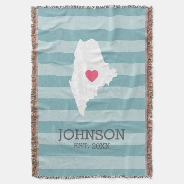 Maine Home State Map - Custom Wedding City Throw Blanket (Front Vertical)