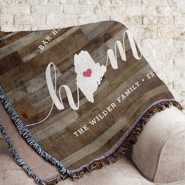 Maine Home State Personalized Rustic Wood Look Throw Blanket (Creator Uploaded)