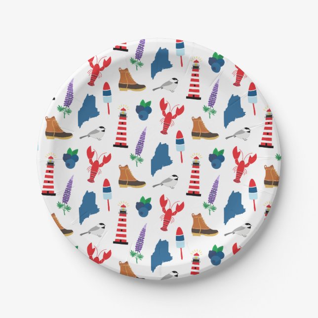 Maine Icons Paper Plate (Front)