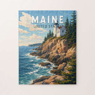 Maine Illustration Travel Art Vintage Jigsaw Puzzle