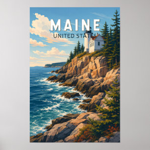 Maine Illustration Travel Art Vintage Poster