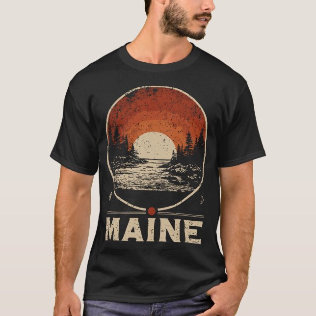 Maine Landscape Japanese Red Sun Travel Art T-Shirt (Front)