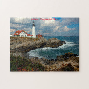 Maine Lighthouse. Christmas Greetings Jigsaw Puzzle