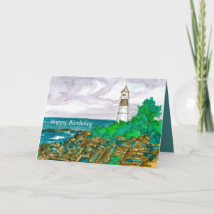 Maine Lighthouse Happy Birthday Card