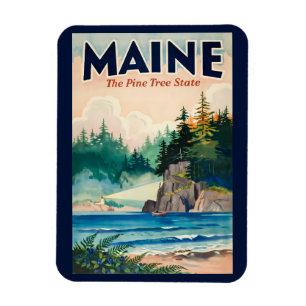 Maine Lighthouse Painterly Illustration Travel Art Magnet